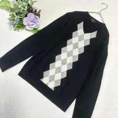 【D-FY】メンズ　Vネックニット　セーター　ネイビー　ダイヤ柄　M