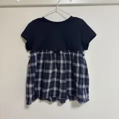 切り替えチェック柄 Tシャツ ネイビーのサムネイル