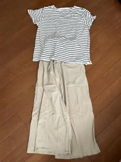 コーデ売り ストライプ柄Tシャツとワイドパンツのセット