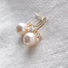 13｜ クリームローズ ピンク 10mm クリスタル パール ピアス イヤリング