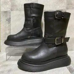 【未使用級】☆ ジーナシス 23.5 エンジニアブーツ 厚底 ベルトデザイン