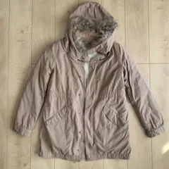 くすみピンク（ロージブラウン ）フード付き モッズコート フリーサイズ