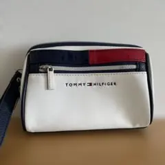 トミーヒルフィガー　クラッチバッグ　ポーチ　レザー　白　ネイビー　赤　化粧ポーチ