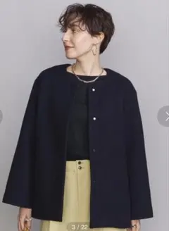 BEAUTY&YOUTH ビーバーノーカラーショートコート S ネイビー