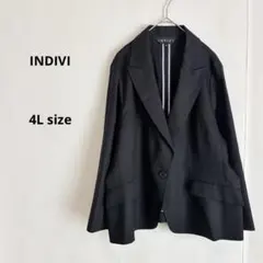 INDIVI インディヴィ　テーラードジャケット　4L ブラック　ウール混