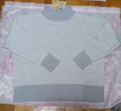 7ゲージカノコロールネックニット　ライトグレー×オフホワイト　スタジオクリップ