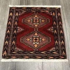 トライバルラグ　手織り絨毯　トルクメンビンテージラグ　45cmx44cm