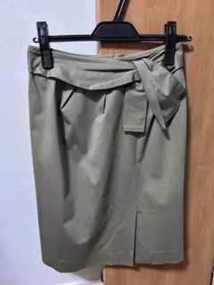 NOLLEY'S カーキ リボン付きタイトスカート
