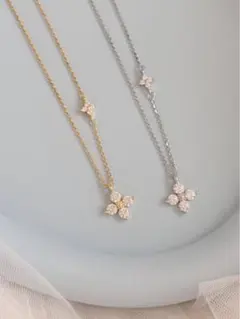 美品☆ 4℃ K10金 PG ネックレス ジルコニア フラワー - メルカリ