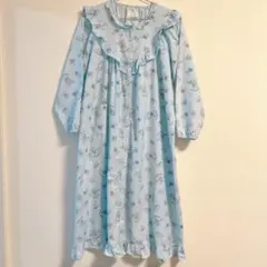 くま柄 ネグリジェ ワンピース 水色 フリル ゆったり ファンシー レトロ 古着