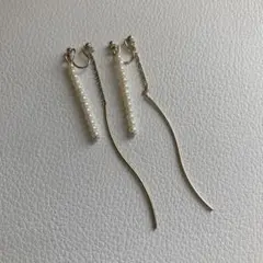 パールとチェーンのロングイヤリング