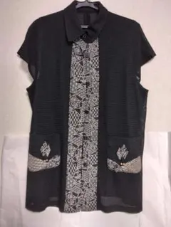 ブラック 透かし編み ベスト