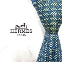 ◆良品◆HERMES エルメス ネクタイ 水色 リング柄 カジュアル 高級感