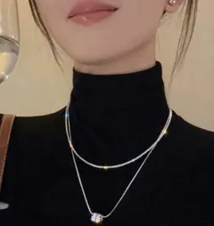 シルバー 二重チェーン ネックレス