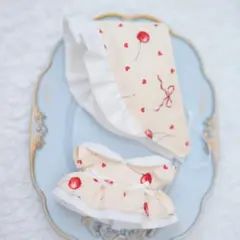 10㎝ ちびぐるみ　にじぱぺ　ぬい服　うさ耳ボンネット　さくらんぼ　赤　３ 10㎝ ちびぐるみ にじぱぺ ぬい服 うさ耳ボンネット さくらんぼ