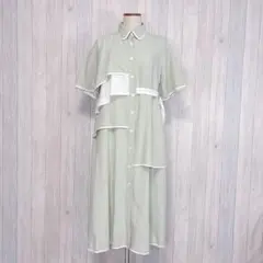 美品【ガスヴァンサントみたい蒼い】半袖バイカラーロングワンピース アシンメトリー