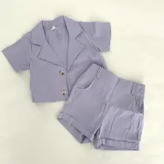 【キッズ】サマージャケット＆ショーパンセットアップ／くすみラベンダー／韓国子供服