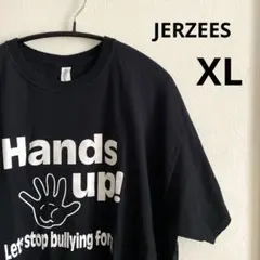 JERZEES ジャージーズ　Tシャツ ブラック 古着　XL 大きめ手のプリント