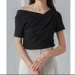 RANAN 2WAYドレープオフショルリブTシャツ/接触冷感・UV対策　黒Lのサムネイル