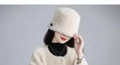 クリーム色 ファー バケットハット