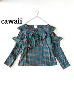 cawaii ブラウス フリル ビッグカラー タータンチェック リネン混のサムネイル