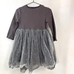 グレー　長袖　チュールワンピース 100