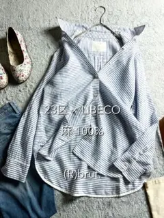 23区】LIBECO 2wayボーダー柄 レギュラーシャツ カシュクールシャツ