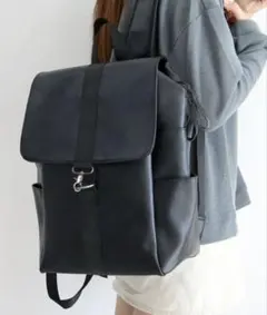 新品 A4収納可 撥水 軽量ムラ染めレザー スクエア リュックサックバックパック