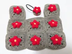 SALE【ヘアゴム】花モチーフ グラニースクエアバッグ 26.5cmx27cm