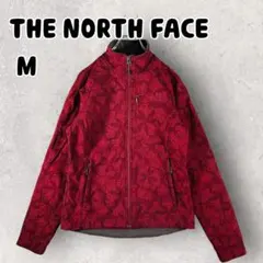 ザノースフェイス フリースジャケット 花柄 刺繍ロゴ ワインレッド M 28