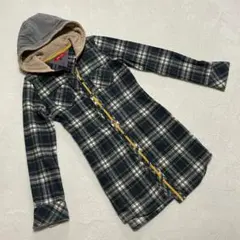 トミーガール フード シャツ ワンピース 長袖 チェック ボア グリーン S