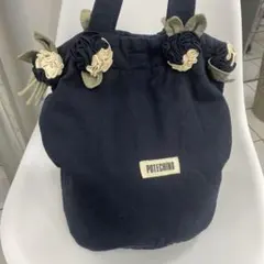 【POTECHINO】ポテチーノ さえら ボストン 旅行バック 花モチーフ　黒 ポテチーノ/POTECHINO】立体フラワーモチーフ 大きめバッグ 黒 お花