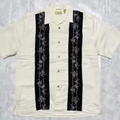 90s キューバベラ キューバシャツ 開襟 ストライプ柄 刺繍柄