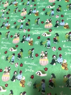 《ふわふわ起毛生地》鬼滅の刃キャラクター生地　グリーン
