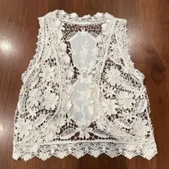 studio clip アイボリー レース ジレ　ベスト 花柄刺繍