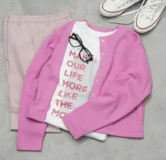 ピンク ボタン付きスウェットカーディガン