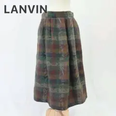 希少　LANVIN　ランバン　ヴィンテージ　タックスカート　チェック　花柄