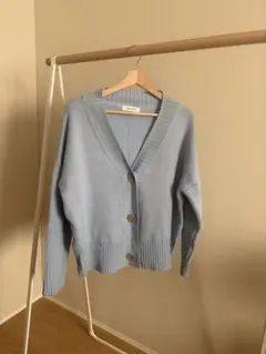ライトブルー ニット Vネック カーディガン 春服