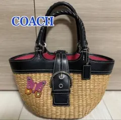 新品同様★coach コーチ かごバッグ ソーホー 蝶々 ストローバッグ 新品同様☆coach コーチ かごバッグ ソーホー 蝶々 ストローバッグ
