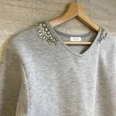 【UNITED ARROWS】ビュジュー付カットソー　Vネック 長袖　Fサイズ