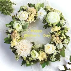 元花屋が作ったイエローホワイトフラワーリース・母の日プレゼント・ナチュラル