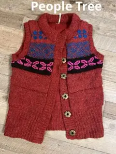 People Tree ハンドメイド ニットセーター 長袖 ピンク・グレー LACーVERT ニット セーター ミックスカラー編みニット レディース