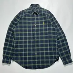 ラルフローレン 長袖BDシャツ M グリーン 紺 チェック 刺繍・7524