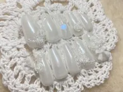 【現品】当日発送♡ローズネイル ホワイト 薔薇 バラ パール結婚式ブライダル