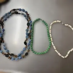 ビーズネックレスセット（青・緑・白）まとめ売り