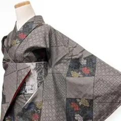 都喜ヱ門 未着用 小紋 本場大島紬 純泥染 菱模様 格子 着物 053b 
