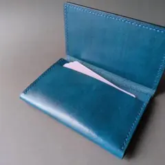 名刺入れ　カードケース(ブルー)　本革　レザークラフト　ハンドメイド