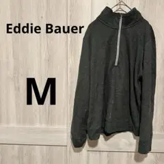 【M】 Eddie Bauer ハーフジップ トレーナーダークグレー ボア