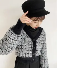 oneafteranotherNICE CLAUP ツイードニットカーディガン