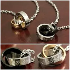 【２個セットのお得商品】ダブルリングペアネックレス・amoreeterno刻印入